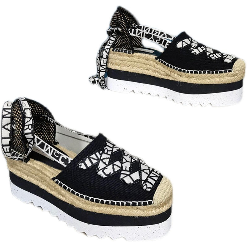 Women's Canvas Straw Twine Platform Sandals