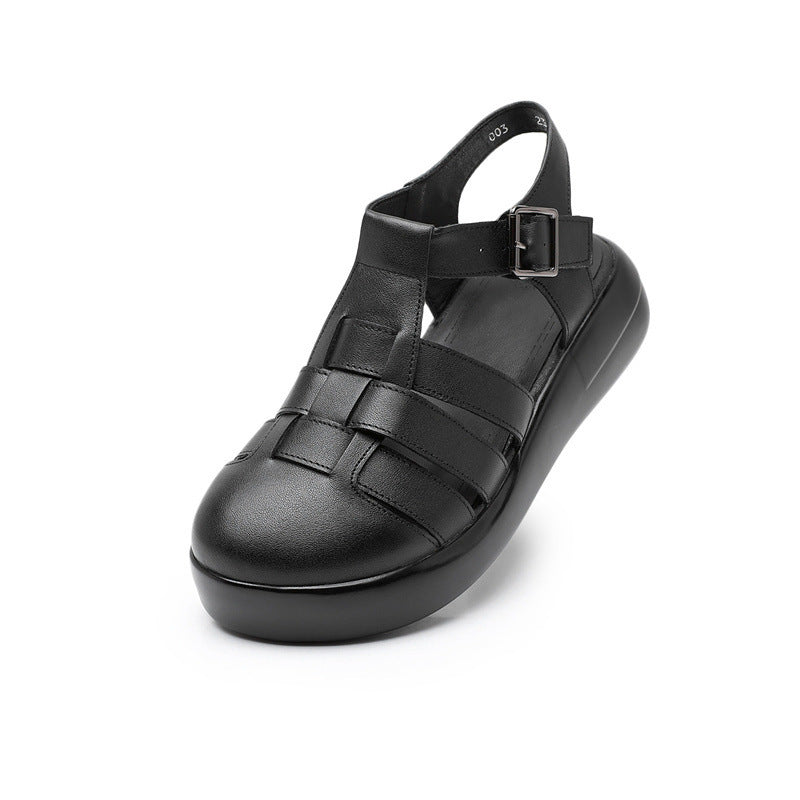 Cowhide Platform Retro Wedge Strap Roman Sandals