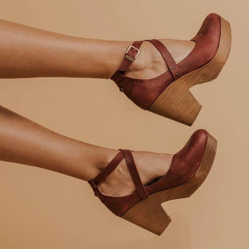Buckle Cross Strap High Thick Heel Sandals Women
