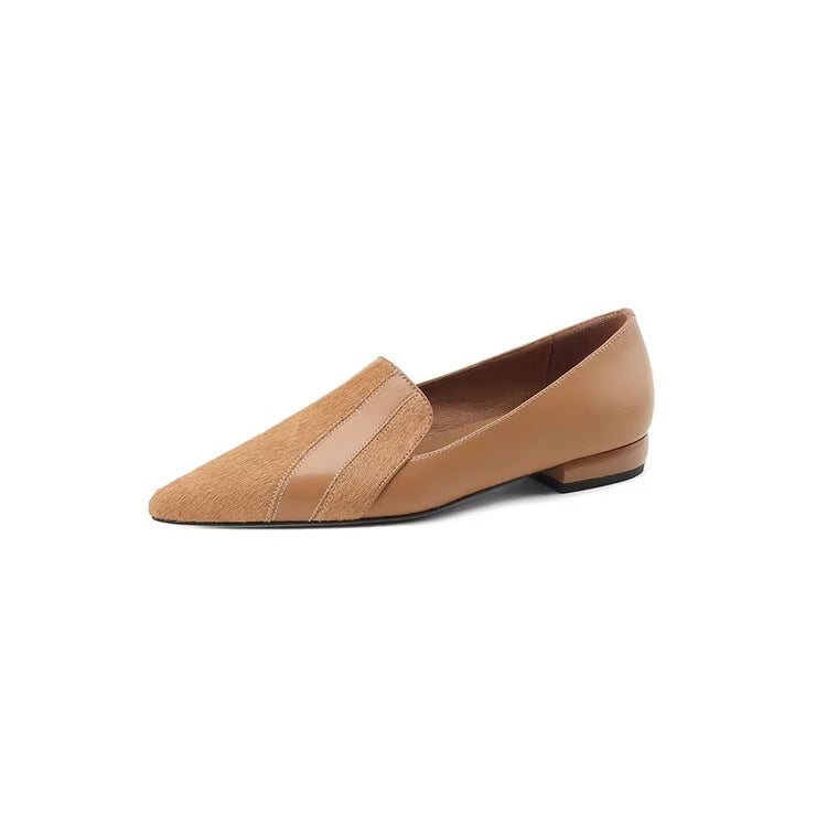Women's Fashion Simple Soft Leather Stitching Pointed Toe Low-cut Shoes