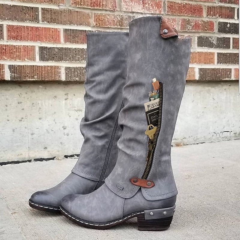 Women's Side Zipper Square Heel Women's Shoes