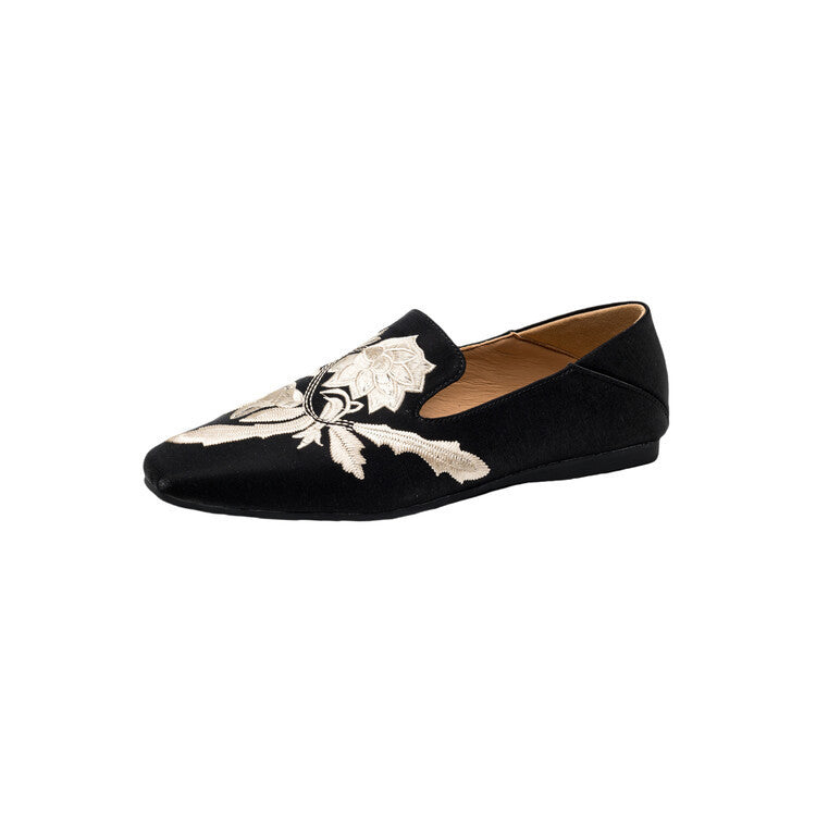 Embroidery Low-cut Flat Pumps Women's Soft Bottom