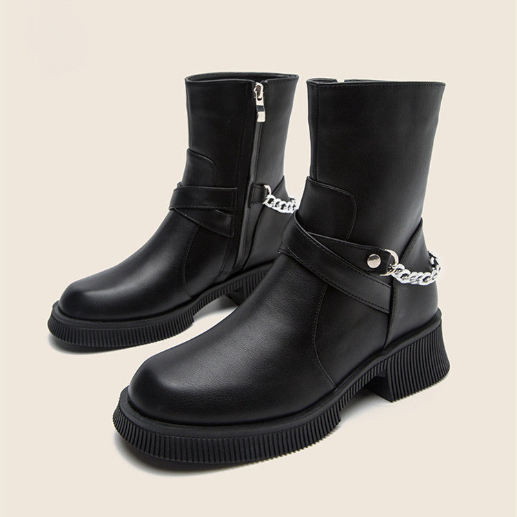 Women's Thick Bottom Cowhide Autumn And Winter Mid-tube British Style Martin Boots