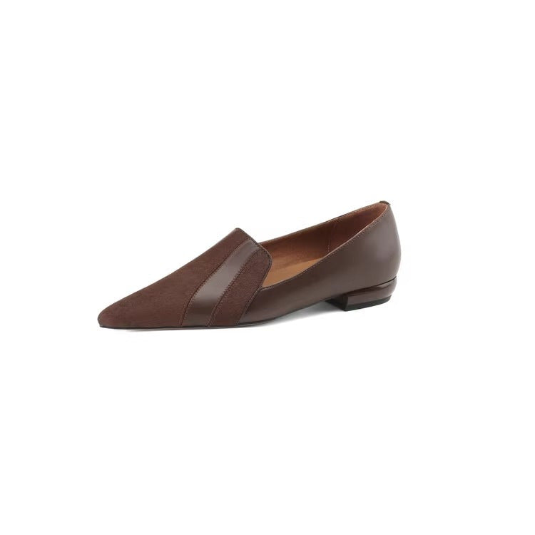 Women's Fashion Simple Soft Leather Stitching Pointed Toe Low-cut Shoes