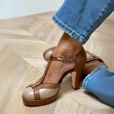 Fashion High Heel Thick Bottom T-shaped Buckle With Pumps Women