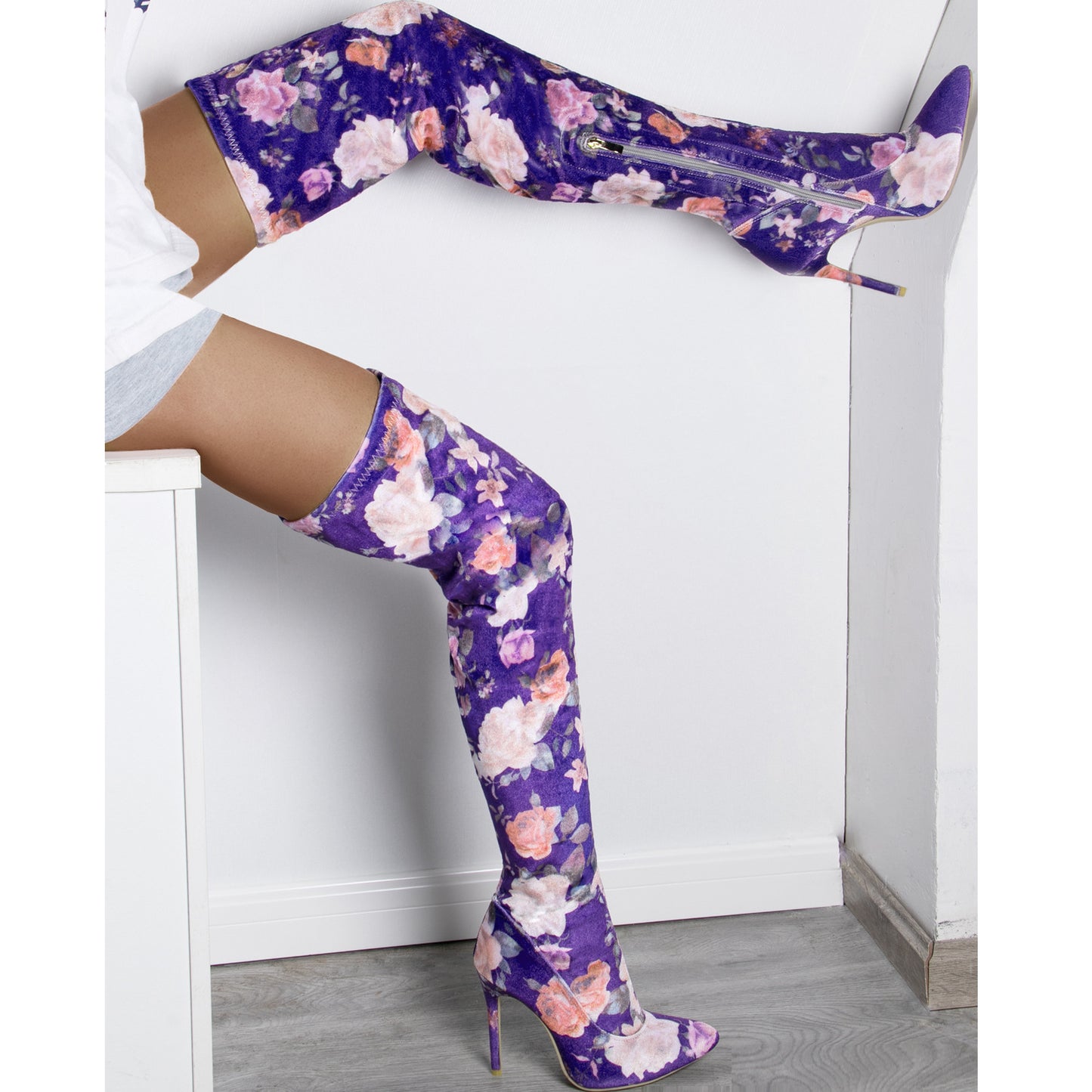 New Ethnic Print High-top Stiletto Women's Boots