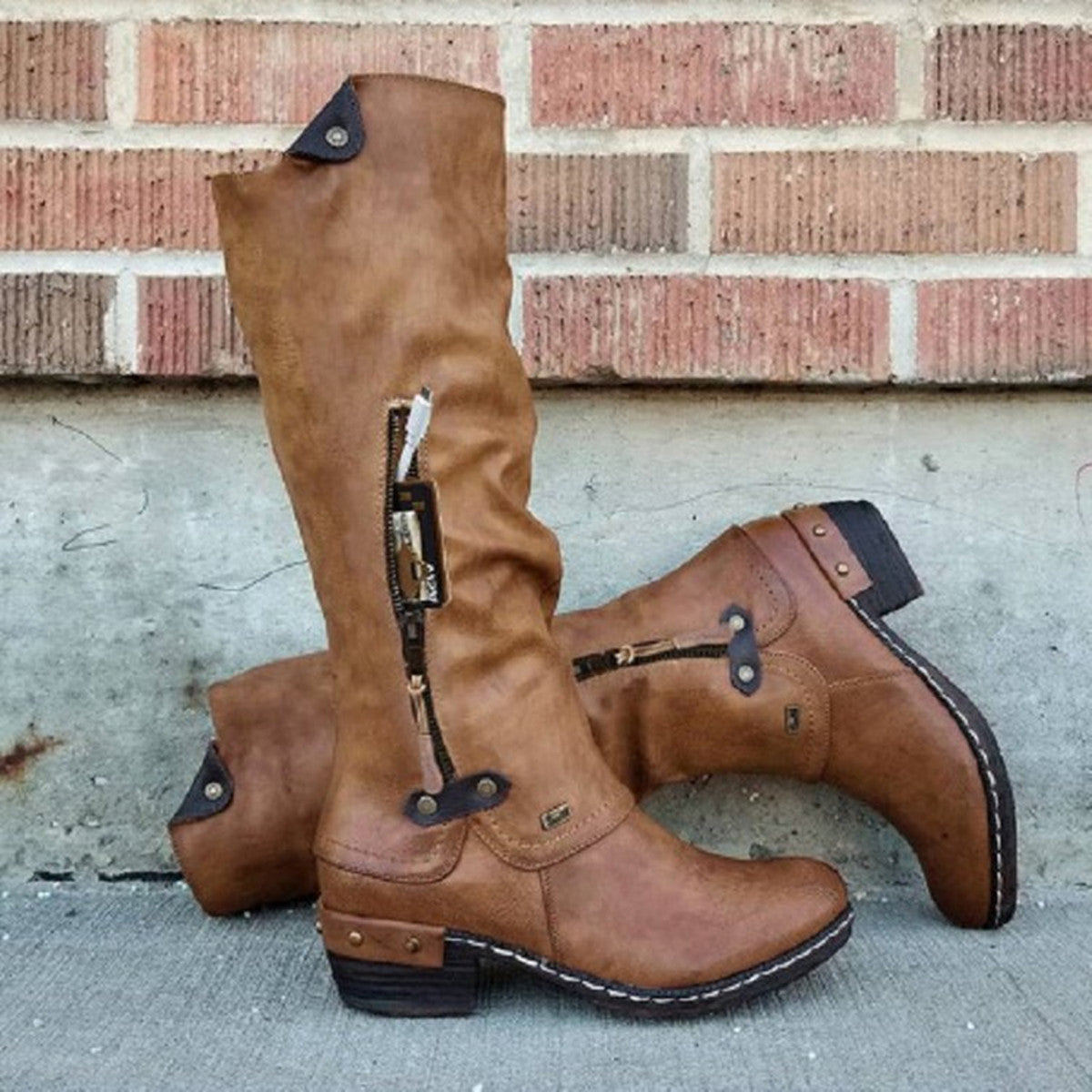 Women's Side Zipper Square Heel Women's Shoes