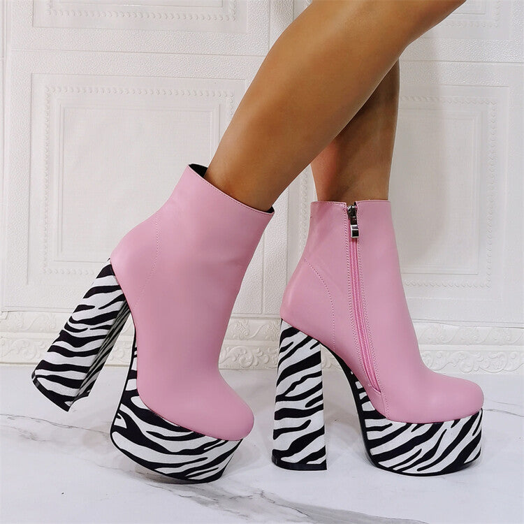 Women's Fashion Waterproof Platform Round Toe Short Boots