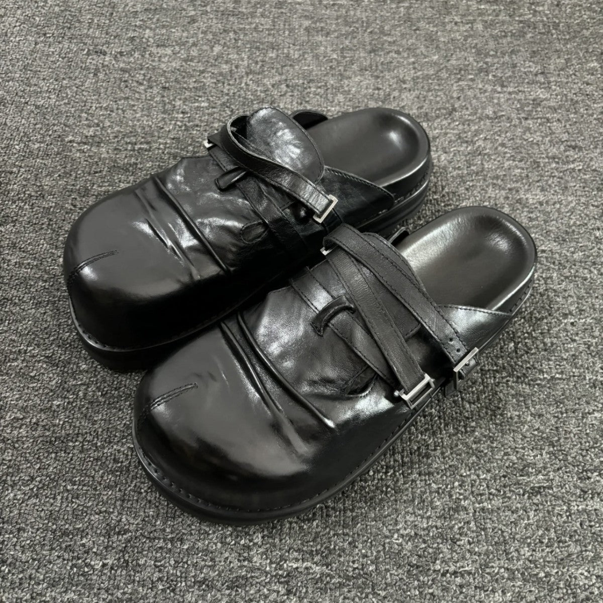 Women's Black British Style Casual Platform Retro Slippers