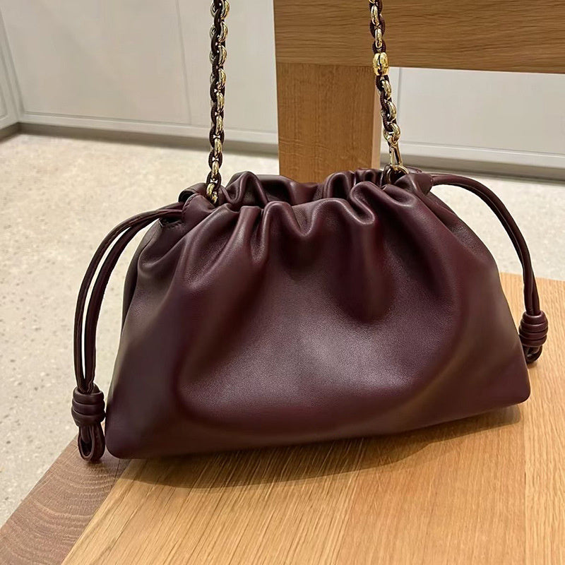 Cowhide Lucky Bag Drawstring Cloud Bag Shoulder Messenger Bag