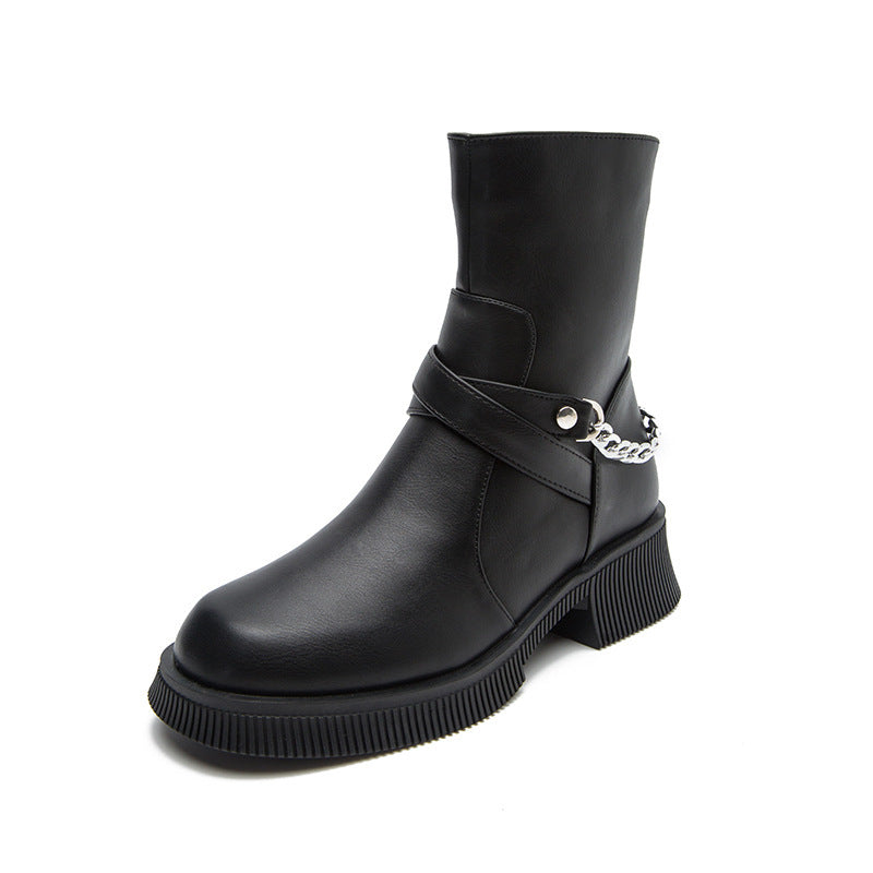 Women's Thick Bottom Cowhide Autumn And Winter Mid-tube British Style Martin Boots
