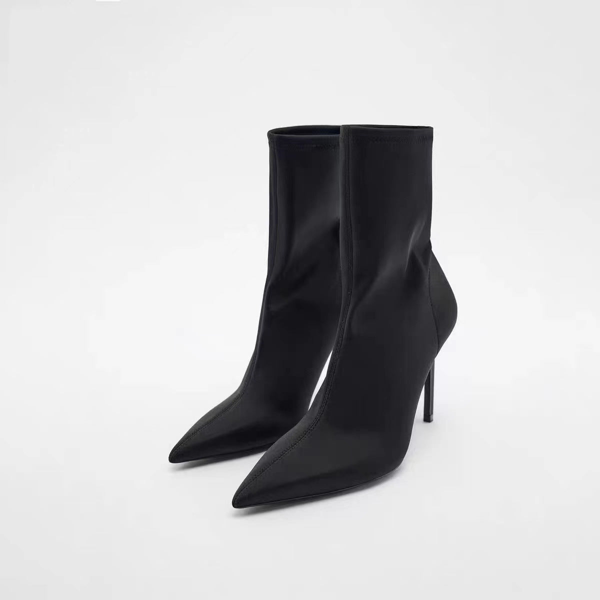 Women's Black High Elastic Pointed Stiletto Heel Ankle Boots