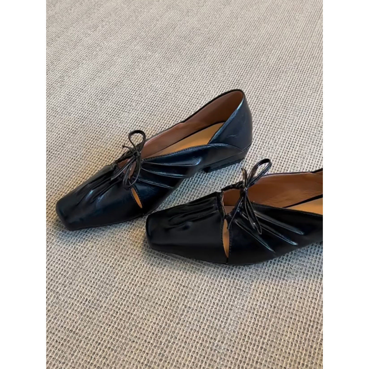 Bow French Style Temperament Low Heel Leather Shoes