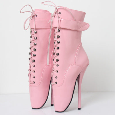 18cm Ballet Stiletto Heels Lace-up Ankle Boots Large Size