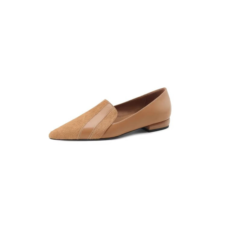 Women's Fashion Simple Soft Leather Stitching Pointed Toe Low-cut Shoes