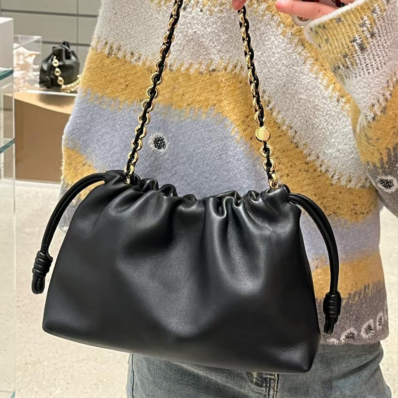 Cowhide Lucky Bag Drawstring Cloud Bag Shoulder Messenger Bag