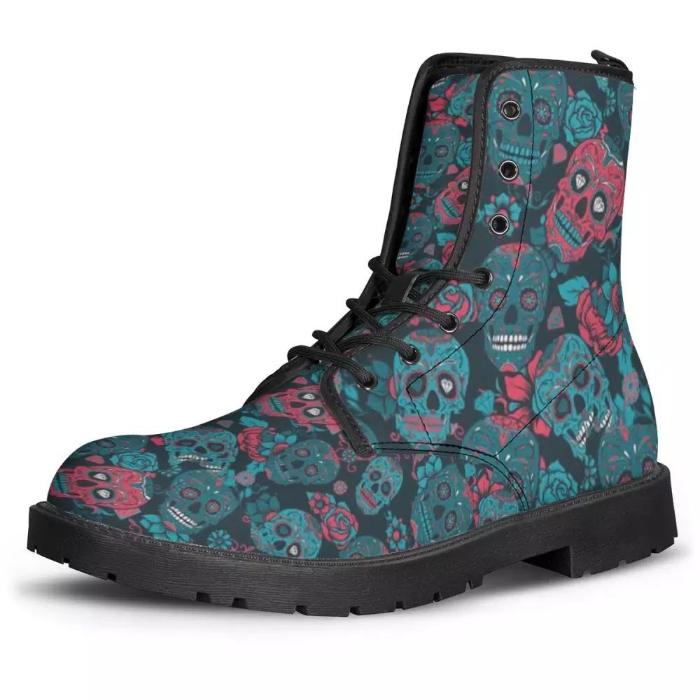 Female Buskin Autumn And Winter Skull Head Pu Boots Floral