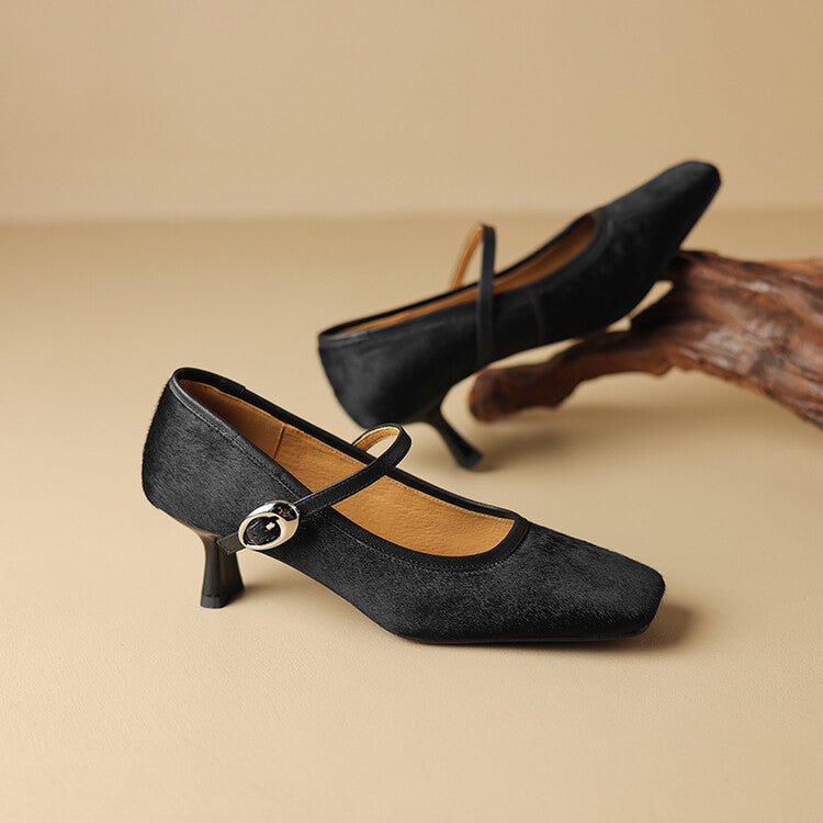 Women's Square Toe Stiletto Heel Ankle-strap Shoes Fashionable Retro High Heels
