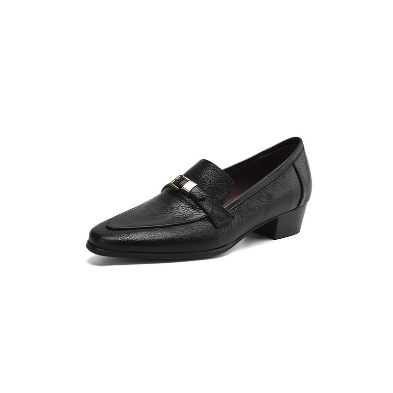 Women's Simple Retro Round Toe Sheepskin Chunky Heel Pumps