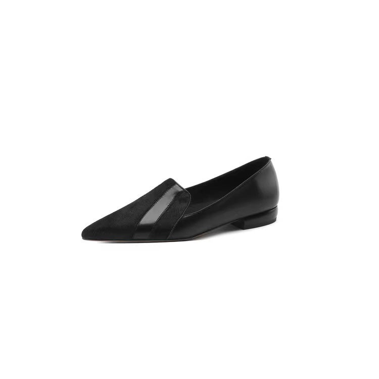 Women's Fashion Simple Soft Leather Stitching Pointed Toe Low-cut Shoes