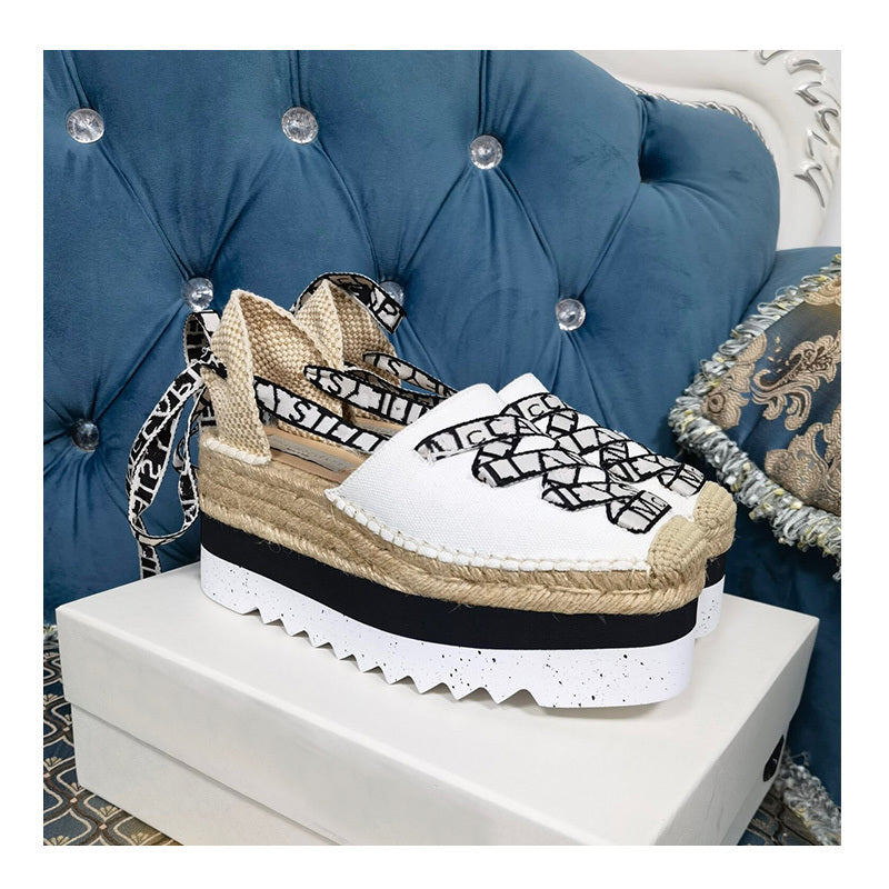 Women's Canvas Straw Twine Platform Sandals
