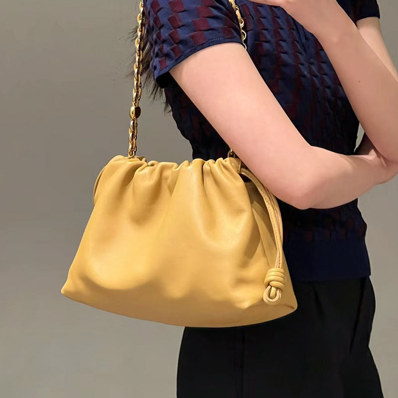 Cowhide Lucky Bag Drawstring Cloud Bag Shoulder Messenger Bag