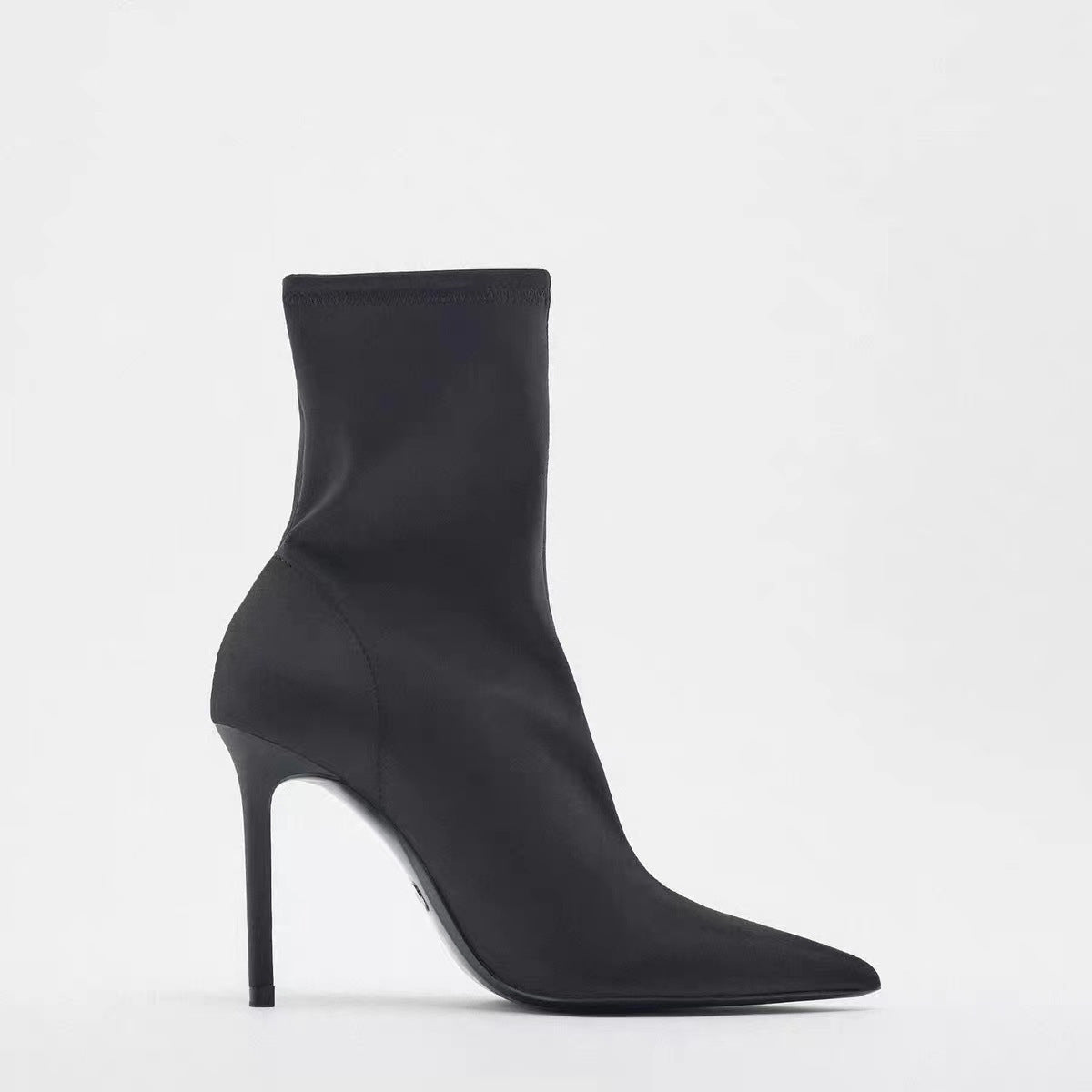 Women's Black High Elastic Pointed Stiletto Heel Ankle Boots
