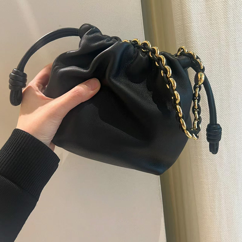 Cowhide Lucky Bag Drawstring Cloud Bag Shoulder Messenger Bag