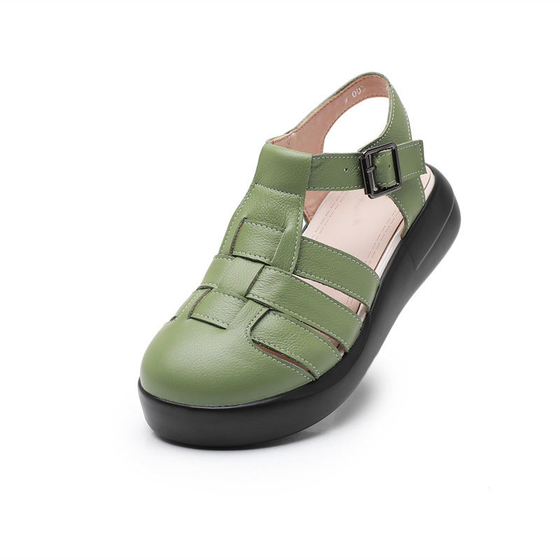Cowhide Platform Retro Wedge Strap Roman Sandals