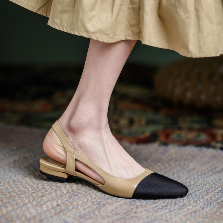 Women's Spring New Color-blocking Leather Empty Sandals