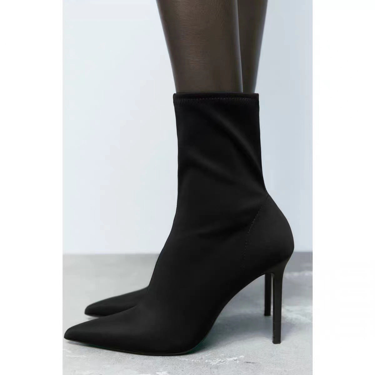 Women's Black High Elastic Pointed Stiletto Heel Ankle Boots