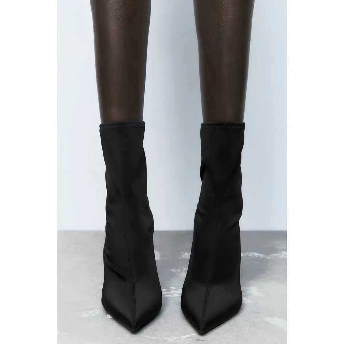 Women's Black High Elastic Pointed Stiletto Heel Ankle Boots
