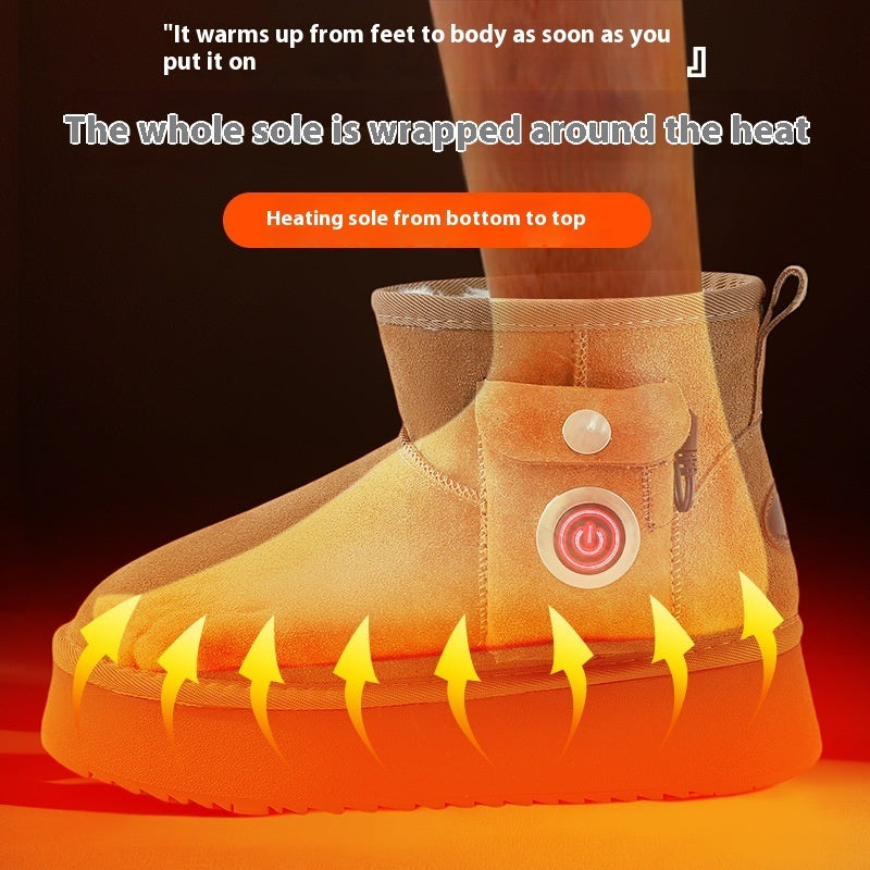 Electrically Warmed Shoes Fleece-lined Warm Leather Cold-proof Men's And Women's Boots