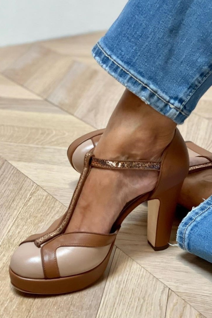 Fashion High Heel Thick Bottom T-shaped Buckle With Pumps Women