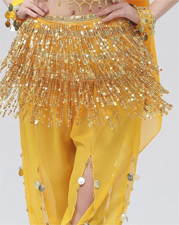 Foulard de taille à sequins et pompons pour danse du ventre, style bohème, laçage, jupe à sequins et pompons pour danse indienne.