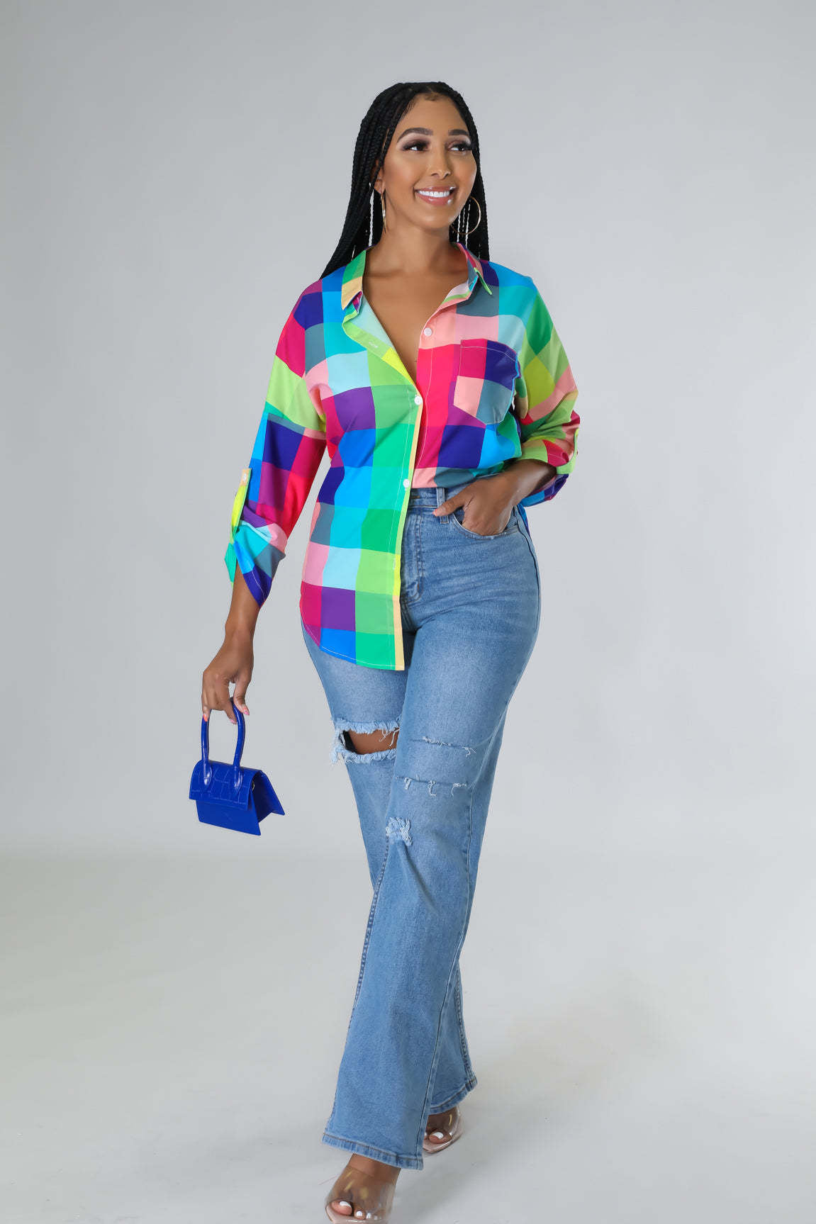 Outside Summer Collared Long Sleeve Printed Shirt Women Clothing