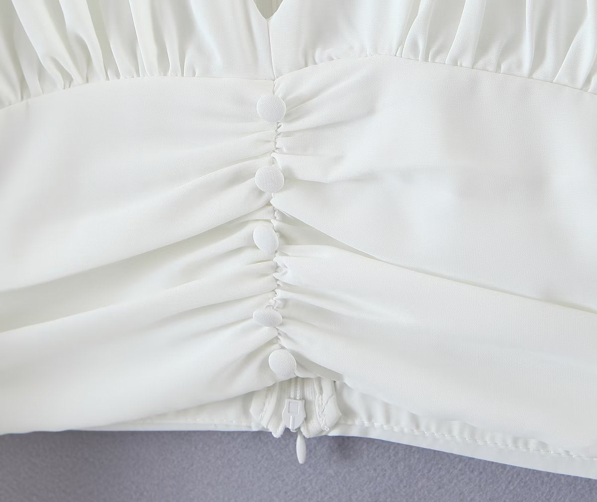 Autumn V neck Tight Waist Pleated Decorative Poplin Shirt Women