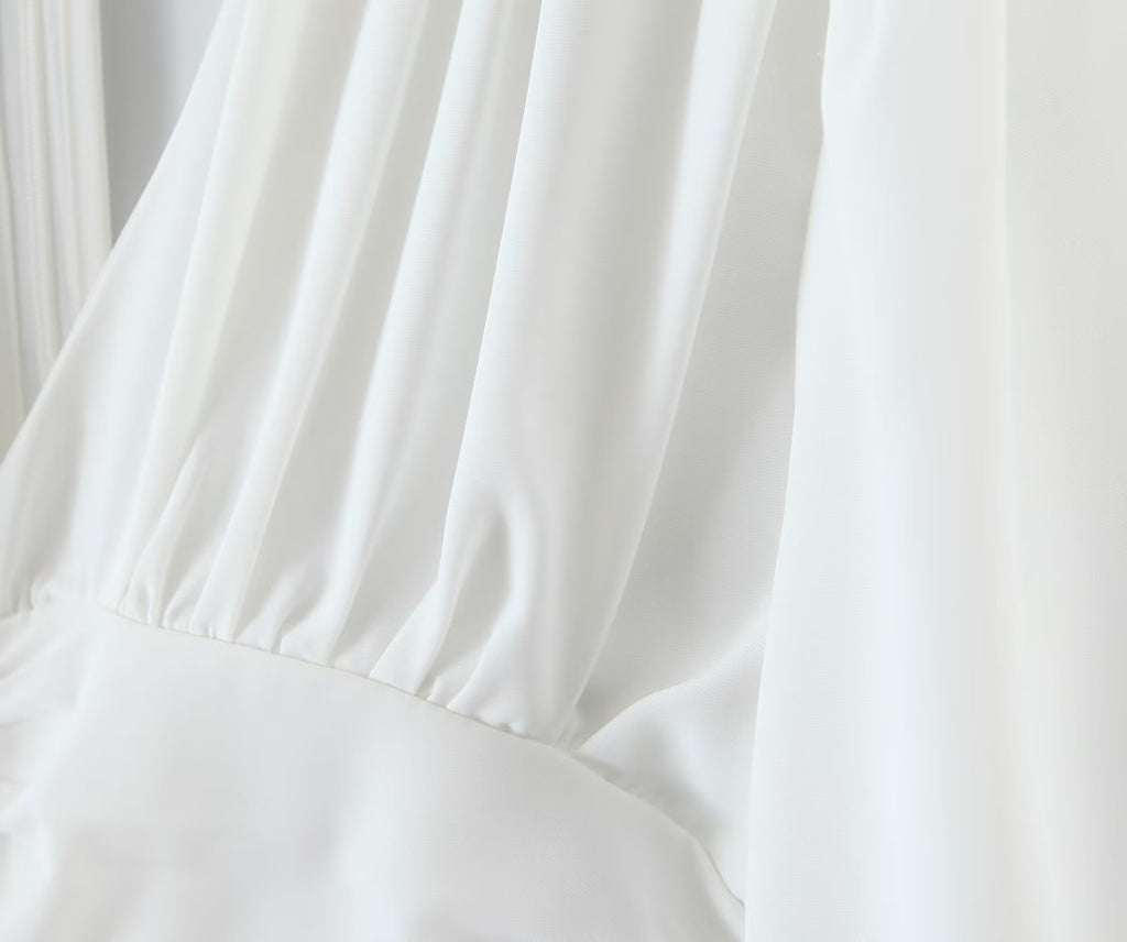 Autumn V neck Tight Waist Pleated Decorative Poplin Shirt Women