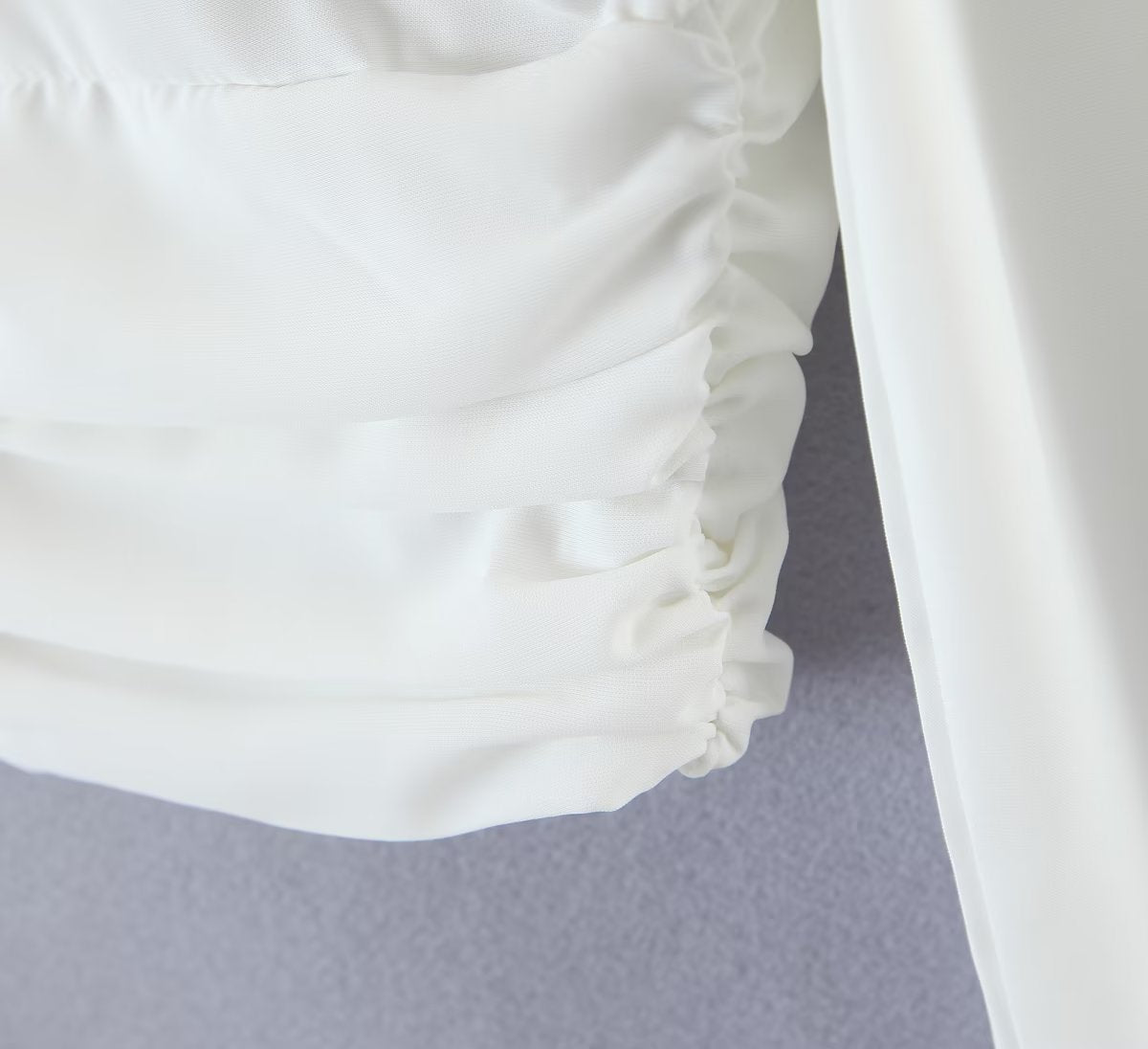 Autumn V neck Tight Waist Pleated Decorative Poplin Shirt Women