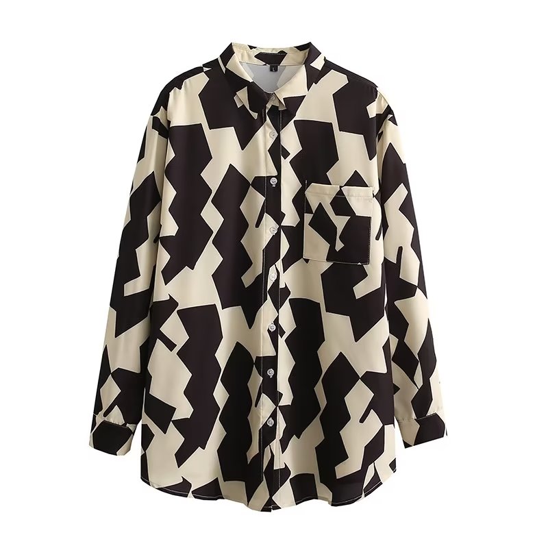 Autumn Tuyere Pocket Decoration Printed Shirt