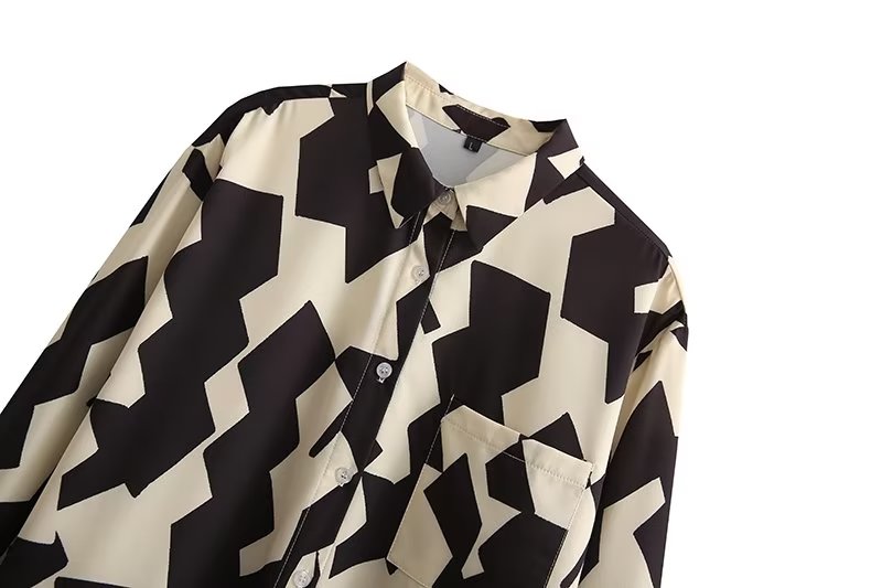 Autumn Tuyere Pocket Decoration Printed Shirt