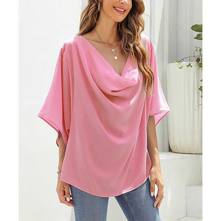 Summer Women Half Sleeve Solid Color Loose Fitting Plus Size Shirt Top Women