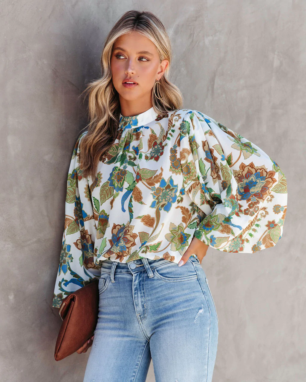 Women Summer Vacation New Women Printed Collar Lantern Sleeve Long Sleeve Shirts