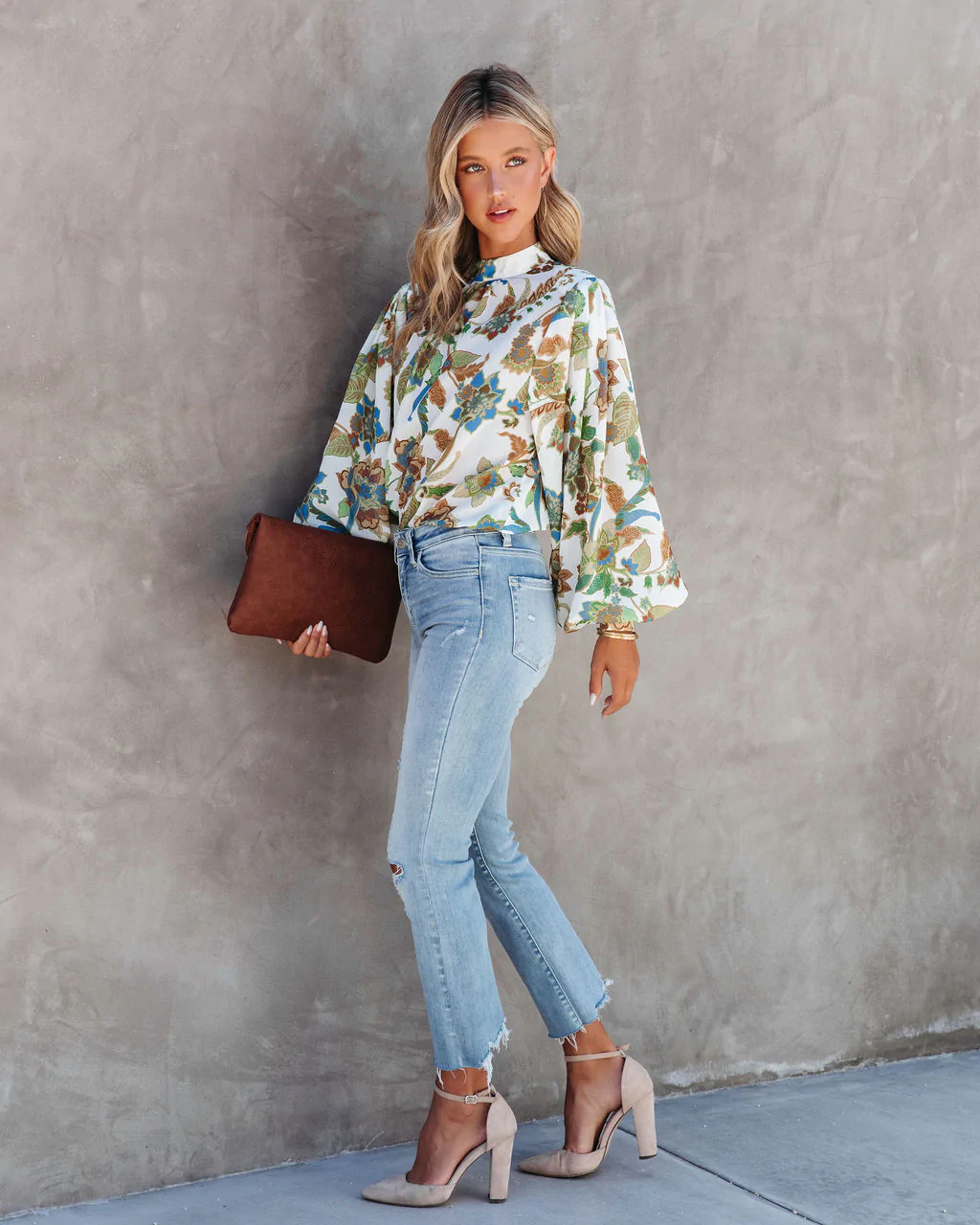 Women Summer Vacation New Women Printed Collar Lantern Sleeve Long Sleeve Shirts