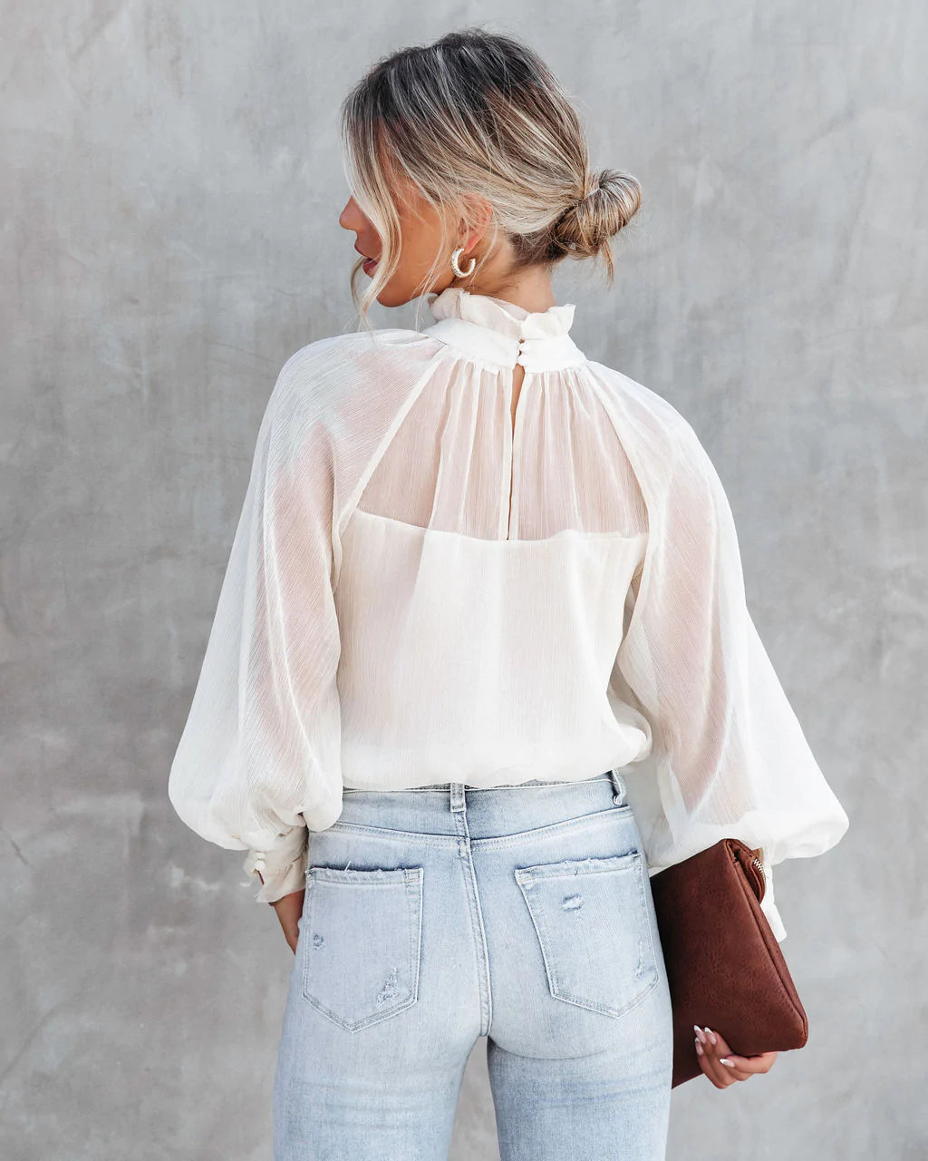 Women Summer Vacation New High Neck Lantern Sleeve Long Sleeve Top