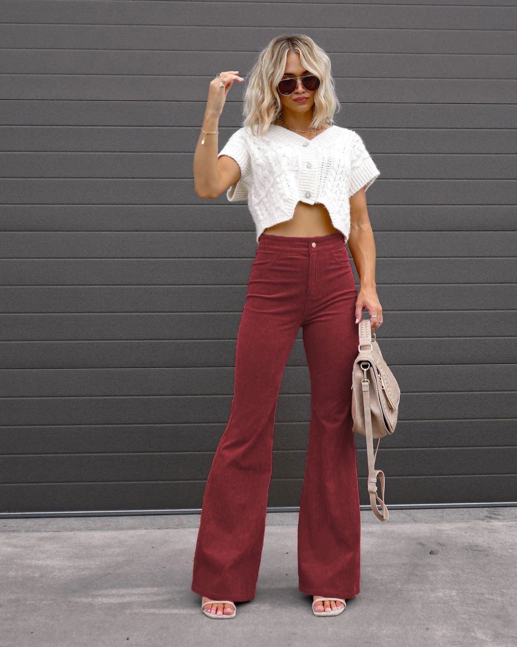 Autumn Solid Color Corduroy Elegant Women Trousers Bootcut Trousers High Waist Casual Pants