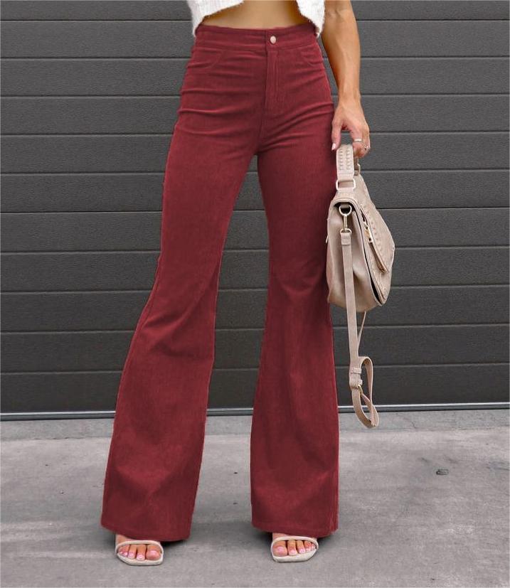 Autumn Solid Color Corduroy Elegant Women Trousers Bootcut Trousers High Waist Casual Pants