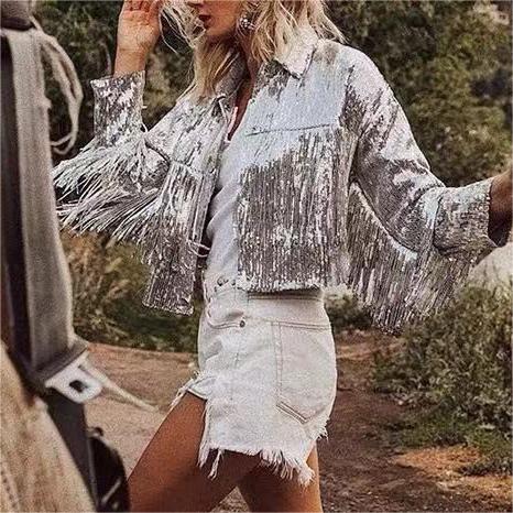 Women Tassel Sequin Jacket Autumn Winter Streewear