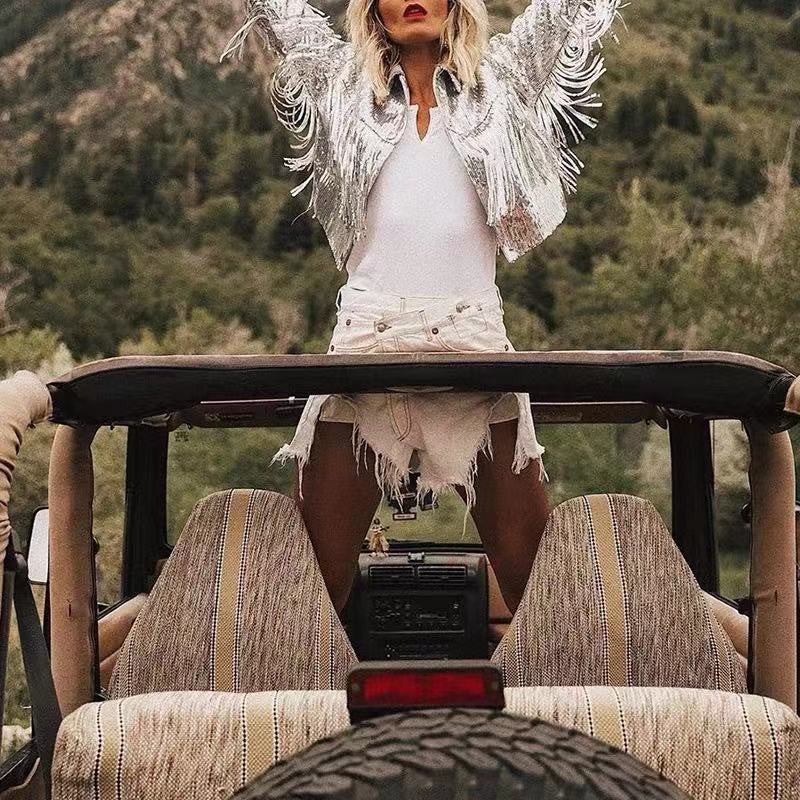 Women Tassel Sequin Jacket Autumn Winter Streewear