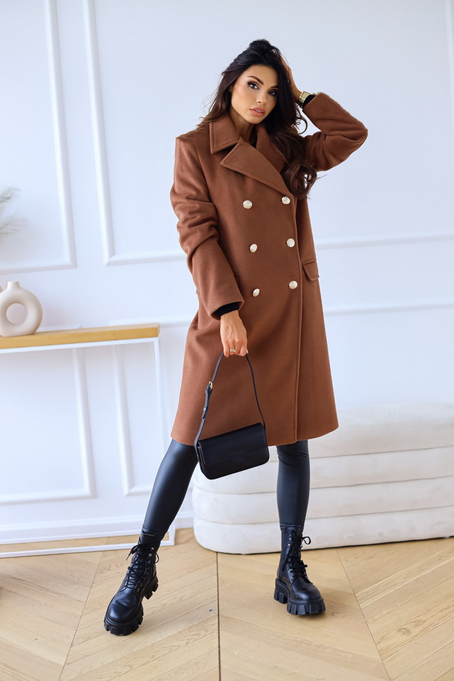 Manteau en laine à col croisé et manches longues, style automne-hiver, pour femme